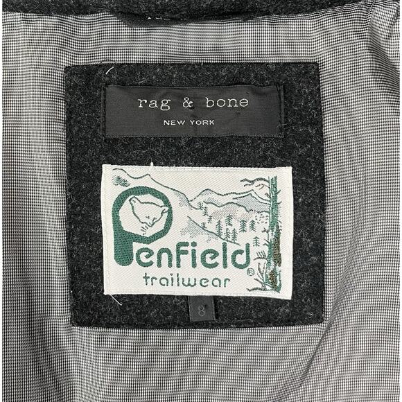 Rag & Bone Penfield Trailwear Black Wool & Leather Puffer Bomber Jacket Size 8 - Picture 9 of 10